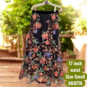 Aratta Black Maxi Skirt with Colorful Floral Design